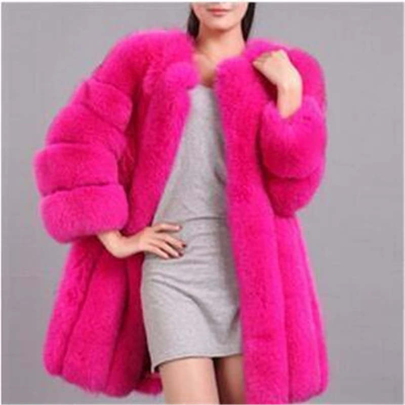 

2021 Winter Fashion New Mid-Length Round Neck Long Sleeves Imitated Fox Fur Thick Warm Jacket Trendy 20 Colors 5 Yards H203