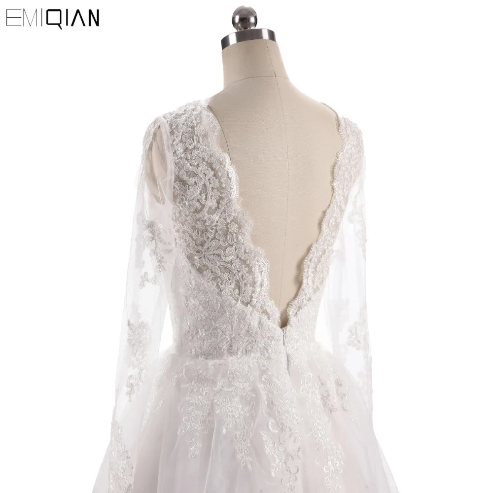 Vestido de noiva винтажные Свадебные платья без спинки с v-образным вырезом и кружевной аппликацией, свадебные платья с длинными рукавами