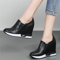 increasing height fashion sneaker womens cow leather hidden wedge ankle boots high heels party pumps 34 35 36 37 38 39 40