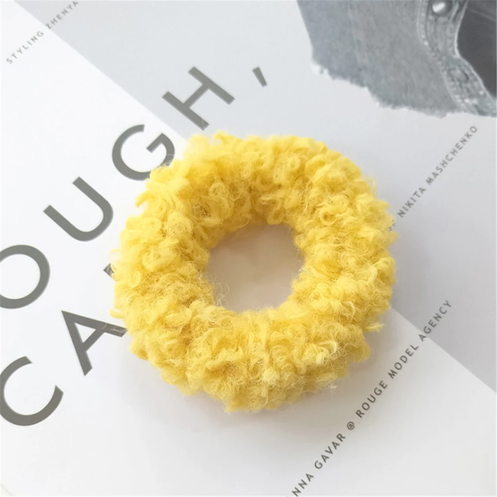 yellow Корейские милые мягкие плюшевые меховые резинки для девочек, одноцветные резинки для волос, резинки для волос, держатель для конского хвоста, кольца для волос, аксессуары для волос - Цвет: yellow