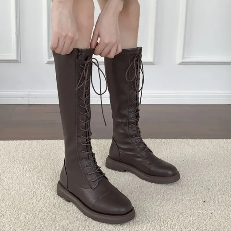 

CoolCept 2022 Ins Style Women'S Knee High Boots Square Toe Lace Up Winter Shoes Woman Fashion Cool Long Boot Footwear Size 35-40