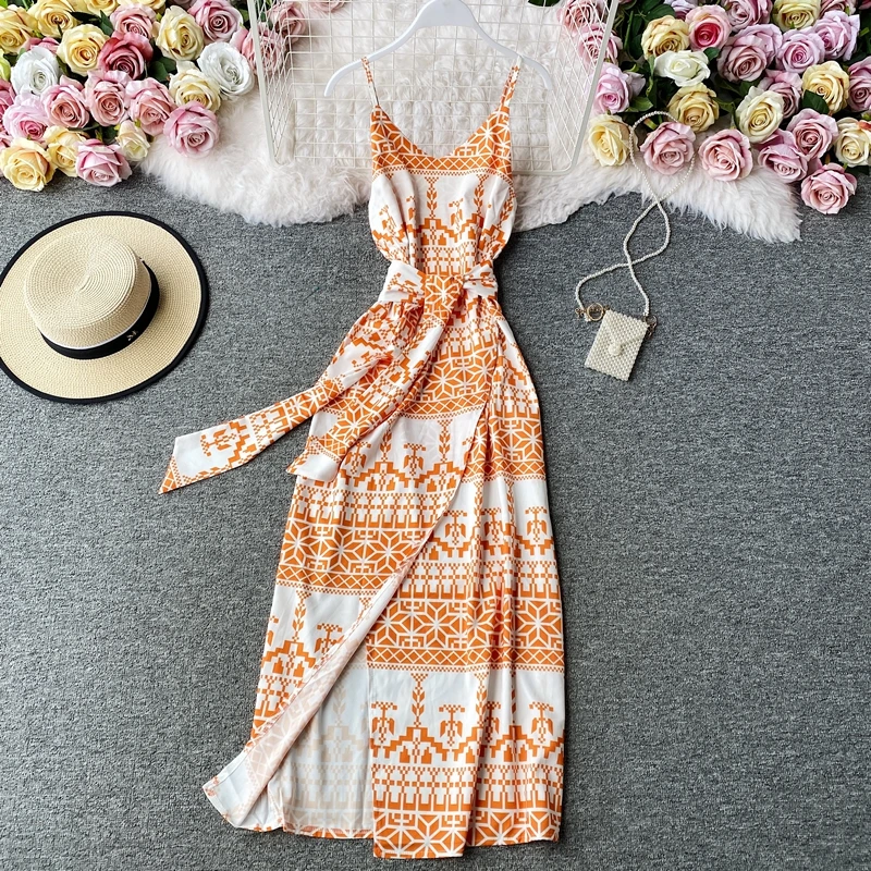 Женское пляжное платье-макси с V-образным вырезом и открытой спиной | Женская