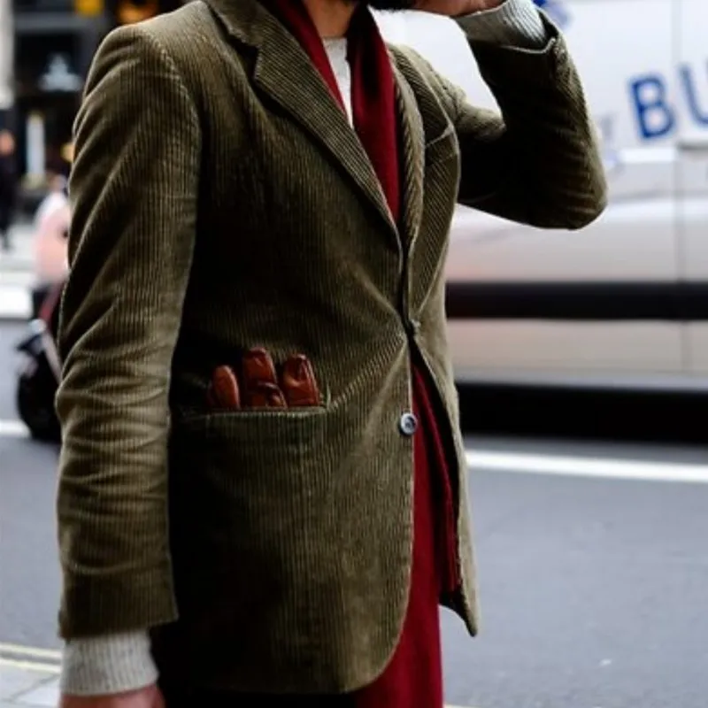 Nwe Вельветовая Мужская куртка одноцветная с двумя кнопками Мужской Блейзер для