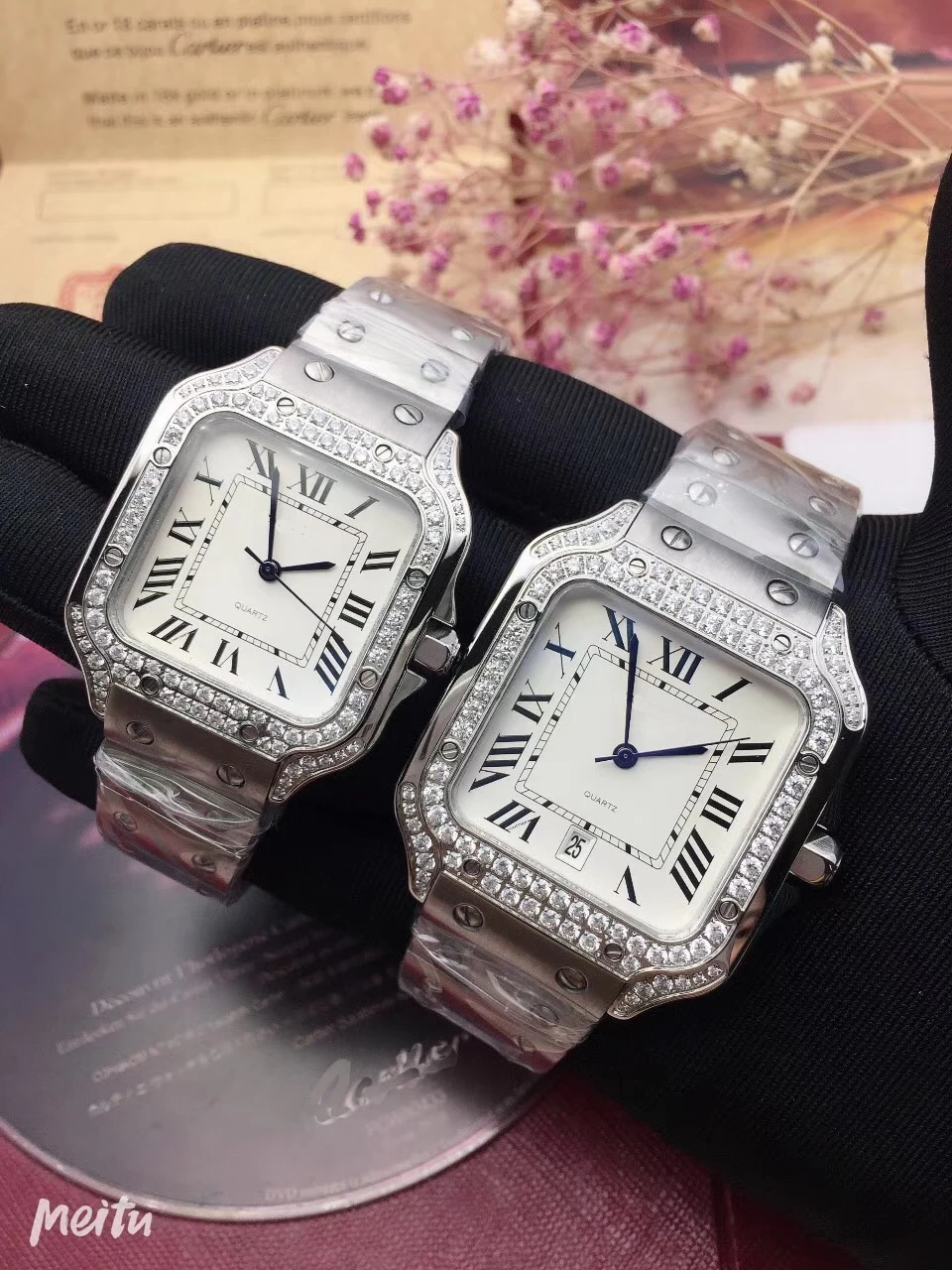 

Luxury Brand New Men Diamond Bezel Watch Women Quartz Sapphire Stainless Steel Square Watches Silver White AAA+ 40mm 35mm