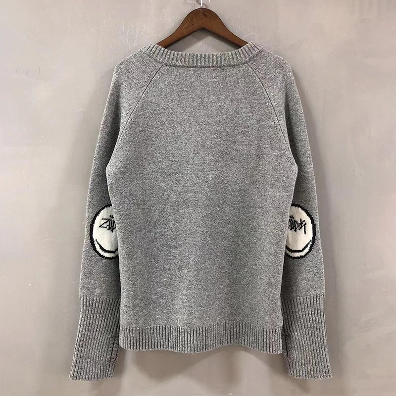 

Letter Printed Wool Knitted Sweater Women Hem Split V Neck Long Sleeve Pullover Femme Casual Autumn Winter Sweaters Jumpers 2021