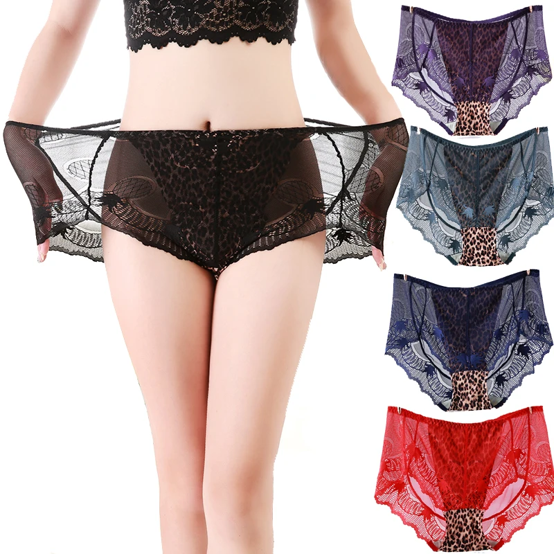 Julexy XXL-6XL, леопардовые женские трусики с высокой талией, плюс размер, сексуальное кружевное нижнее белье, сетчатые трусы, Прозрачное нижнее белье, трусики