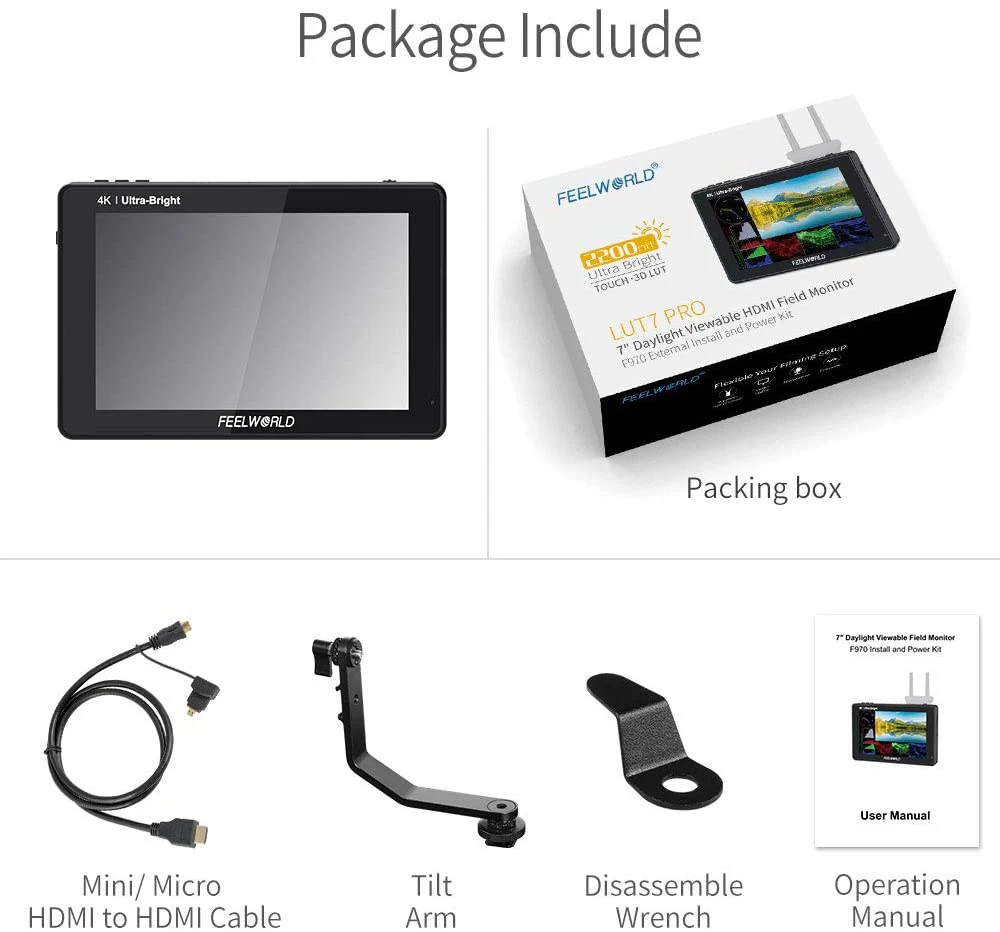 7 дюймовый сенсорный экран FEELWORLD LUT7S PRO 2200nits 3D LUT для цифровой зеркальной камеры