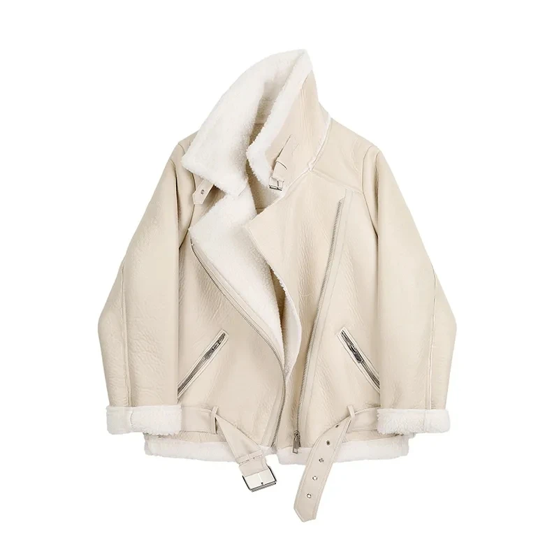2021 Winter Coats Women Thick Faux Leather Fur Sheepskin Coat Female Jacket Aviator Outwear | Женская одежда
