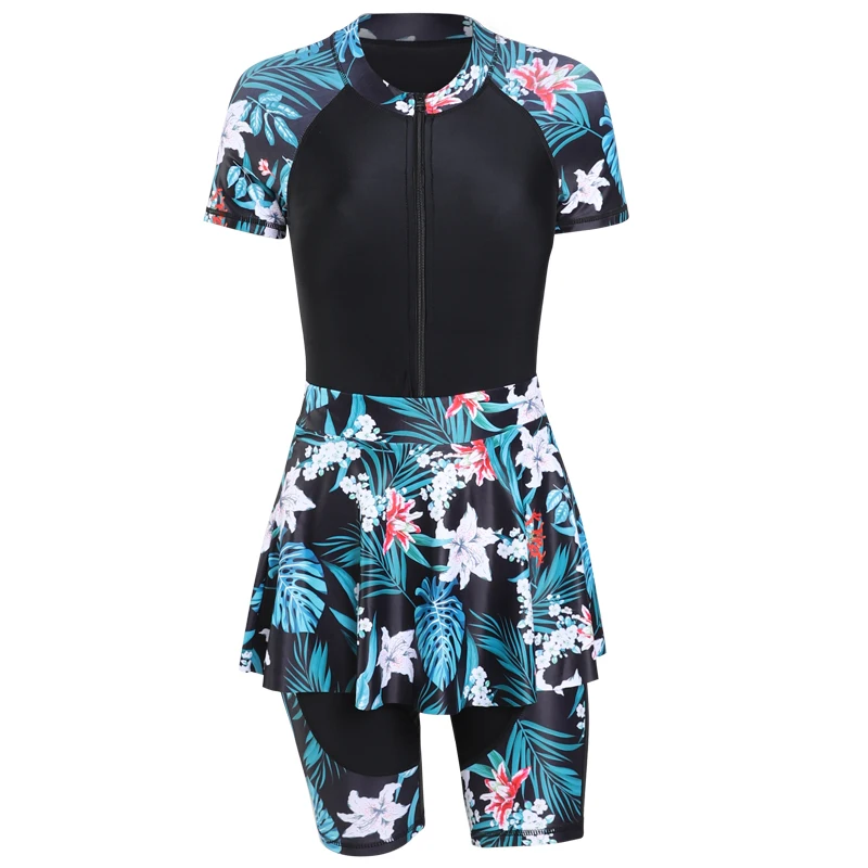 

Swim Dress Women Costumes High Waisted Swimsuit Surfing Swimsuits For Women Sports Skirt Split Large Size Short Sleeve Jumpsuit