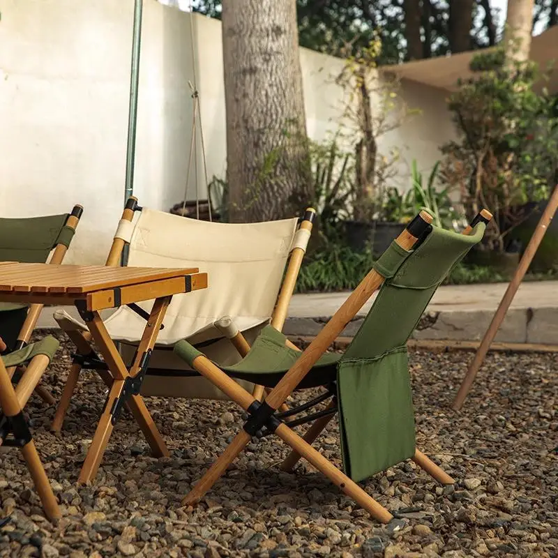 

JOYLOVE Outdoor Folding Chair Portable Travel Camping Kermit Chair Solid Wood Lunch Break Chair Beach Lounge Chair