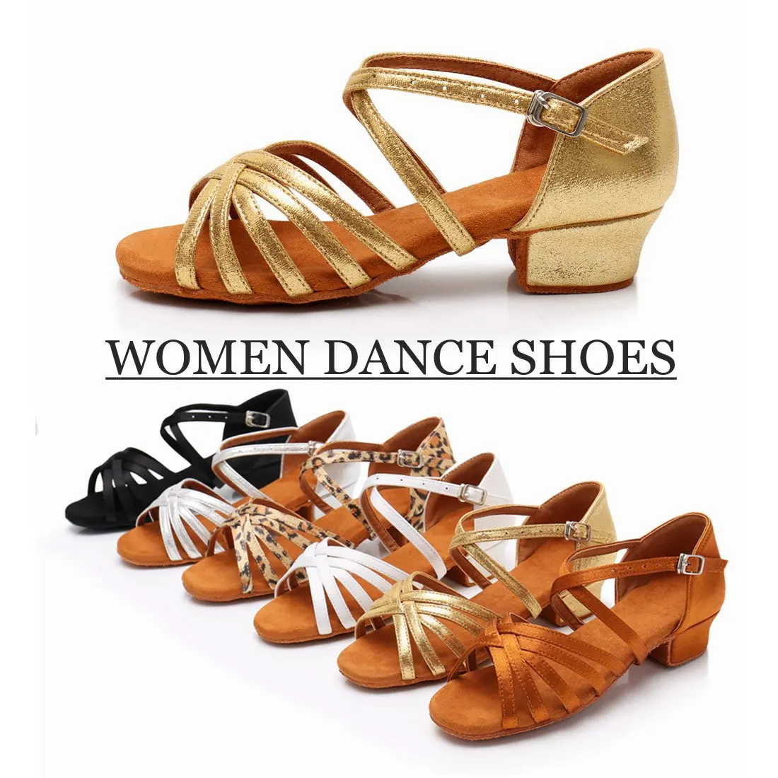 Women Dance Shoes Soft Leather Sole Middle Heel Latin Ballroom Tango Beginners Practice Shoes