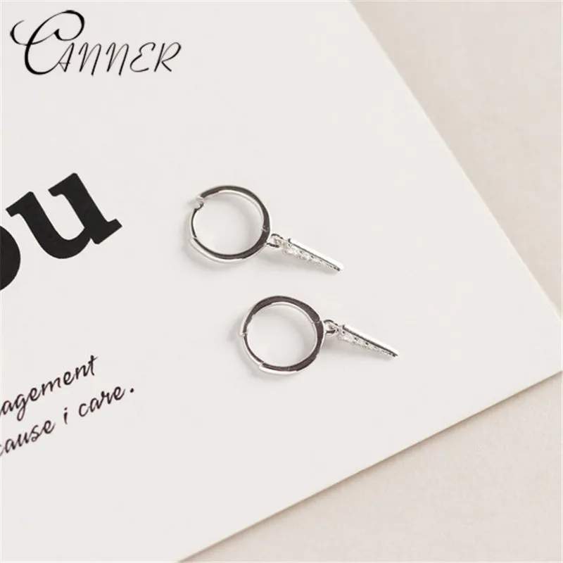 

CANNER Fashion Korean Jewellery Small Zircon Crystal Earring 100% 925 Sterling Silver Earrings Triangle Pendant Stud Earrings