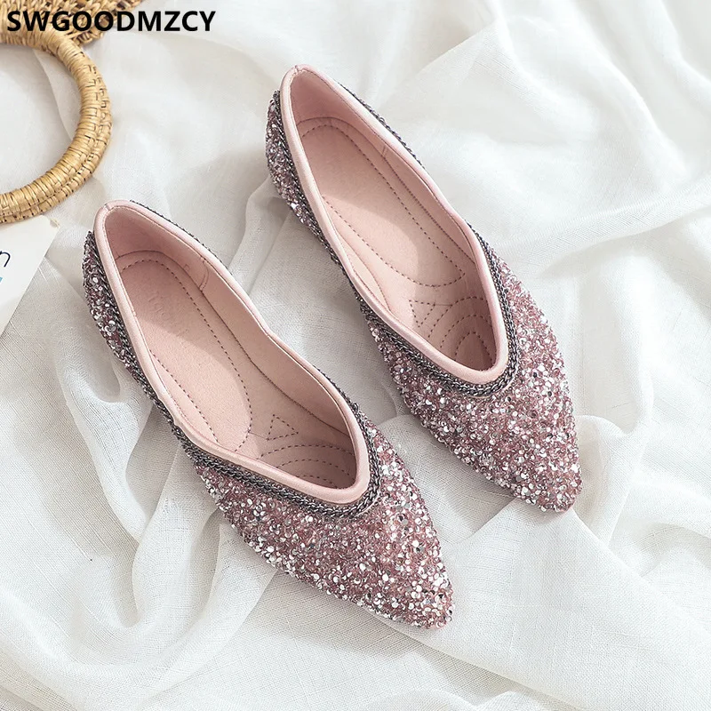 

Женские туфли на плоской подошве, черные дизайнерские туфли-лодочки без застежки с кристаллами, модель 2023 года