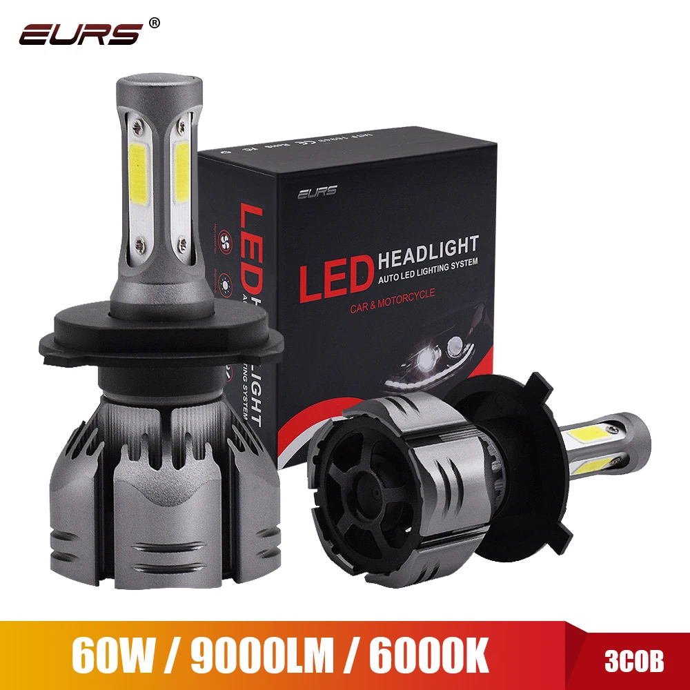Автомобильные фары EURS 3000K 4300 6000K H4 светодиодный H7 LED H1 H11 HB3 HB4 8000K 25000K COB