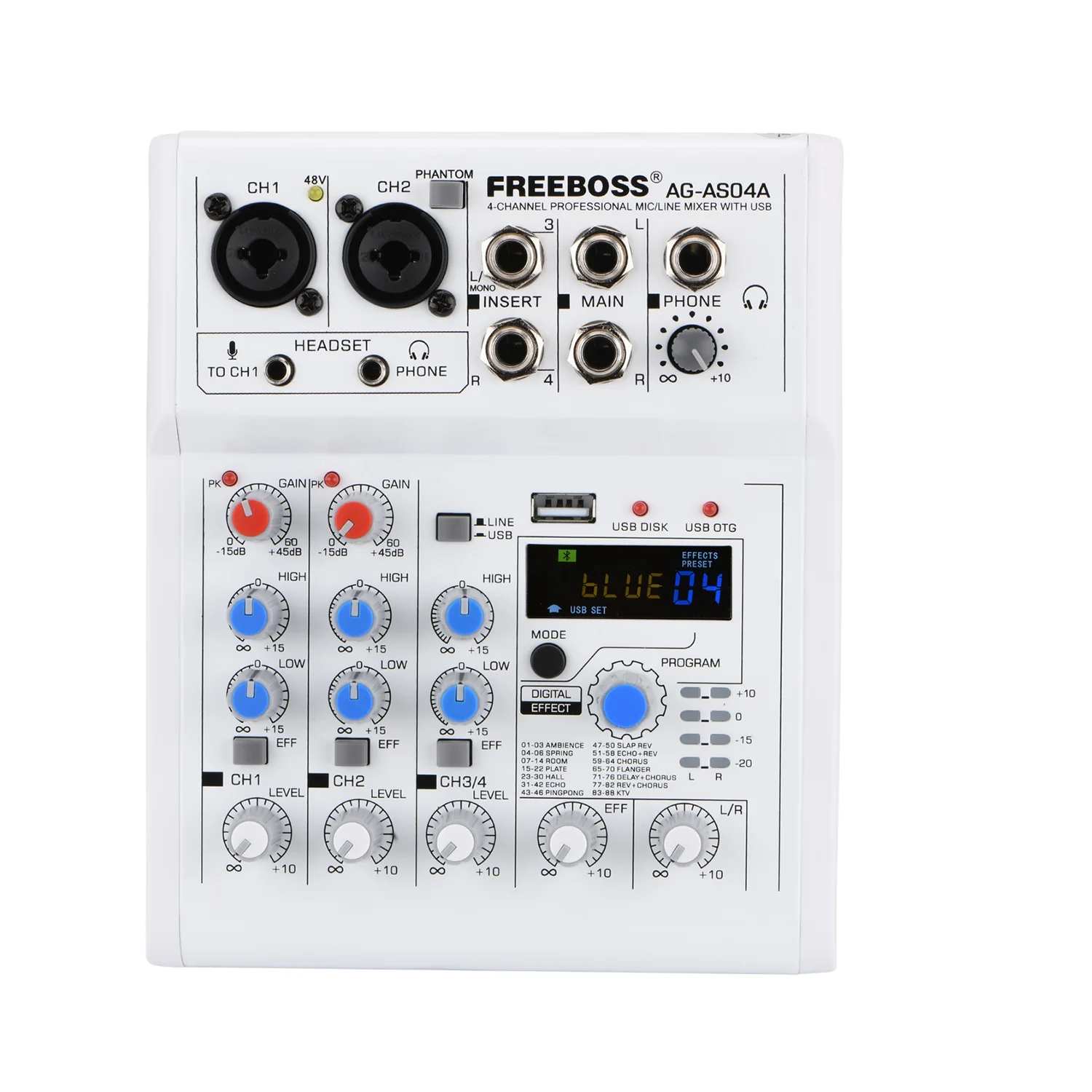 Мобильный компьютер FREEBOSS AG-AS04A 4-канальный DC 5 В Bluetooth воспроизведение и запись 88 DSP