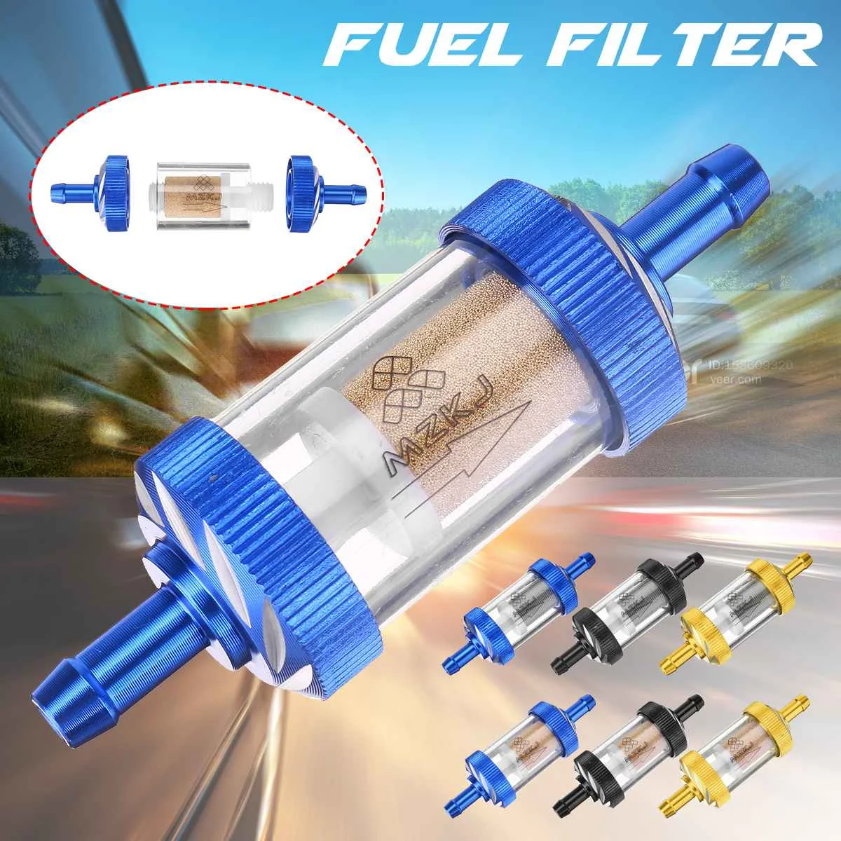 

3.38x1.10 inch Universal Chrome Aluminum Fuel Filter Car Petrol Diesel Inline for Motorcycle Scooters Fuel Filters Accessories