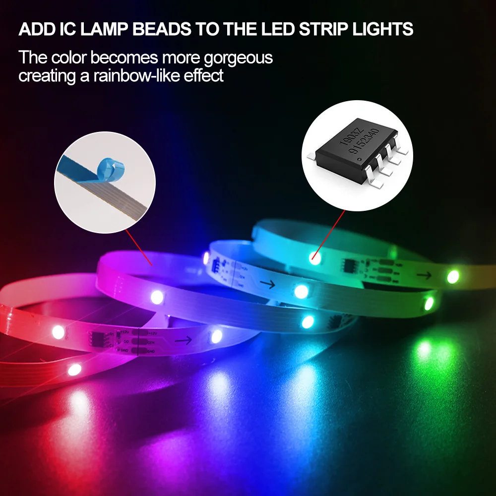 

Dream Color WS2811 LED Strip Lights for Room RGB Tape Individually Addressable LED Strips 12V Ribbon Neon Flex Light with Remote