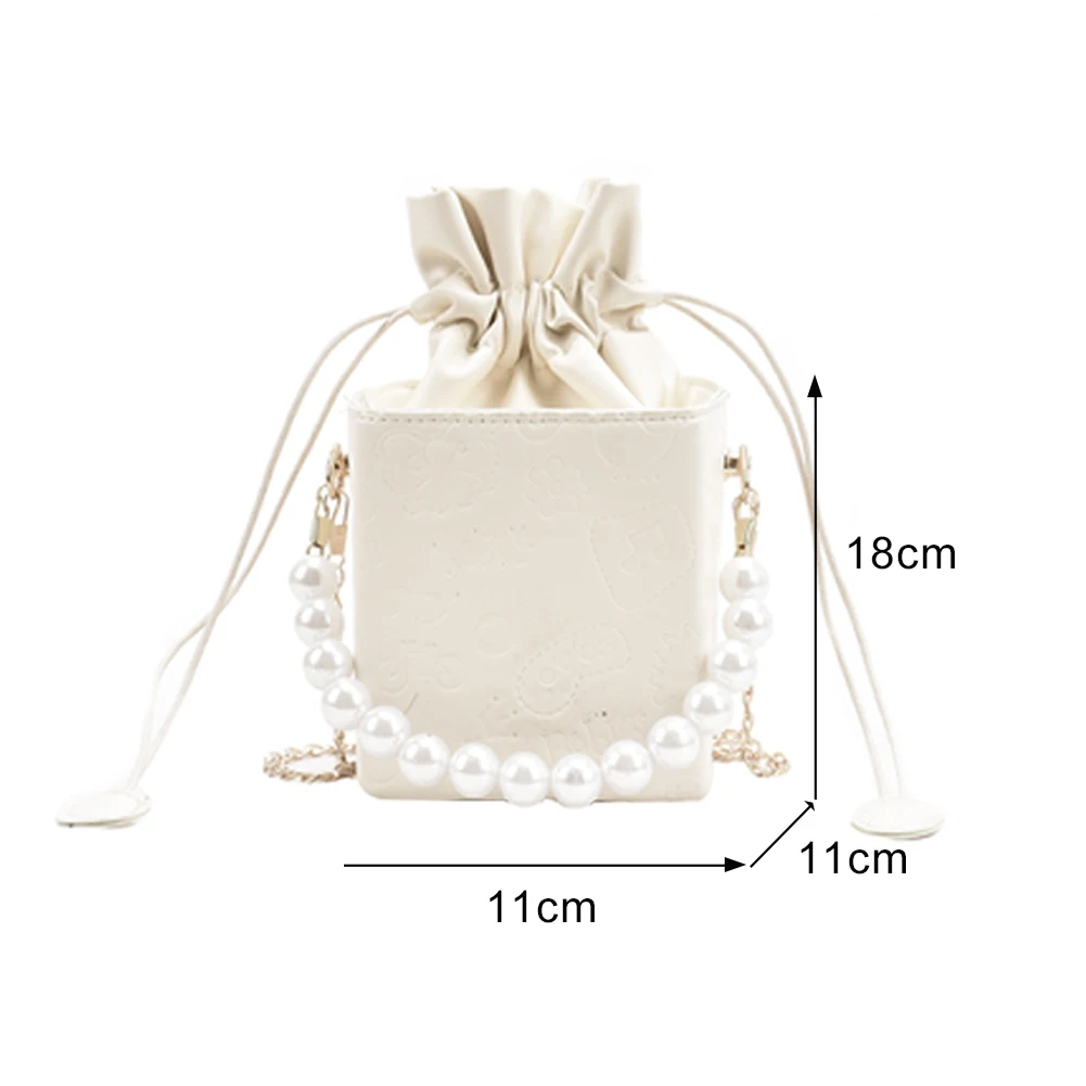 

Popular Simple Female Daily Bag Cartoon Embossing Chain Crossbody Bag Designer Female Box Shape PU Pearl Handbag