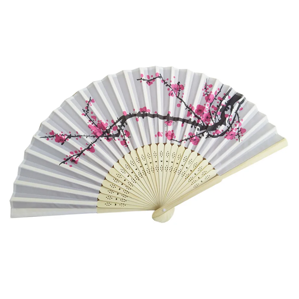 

1pc Plum Blossom Pattern Printing Origami Fan Home Decoration Craft Fan Dance Wedding Party Folding Handheld Flower Fans#C