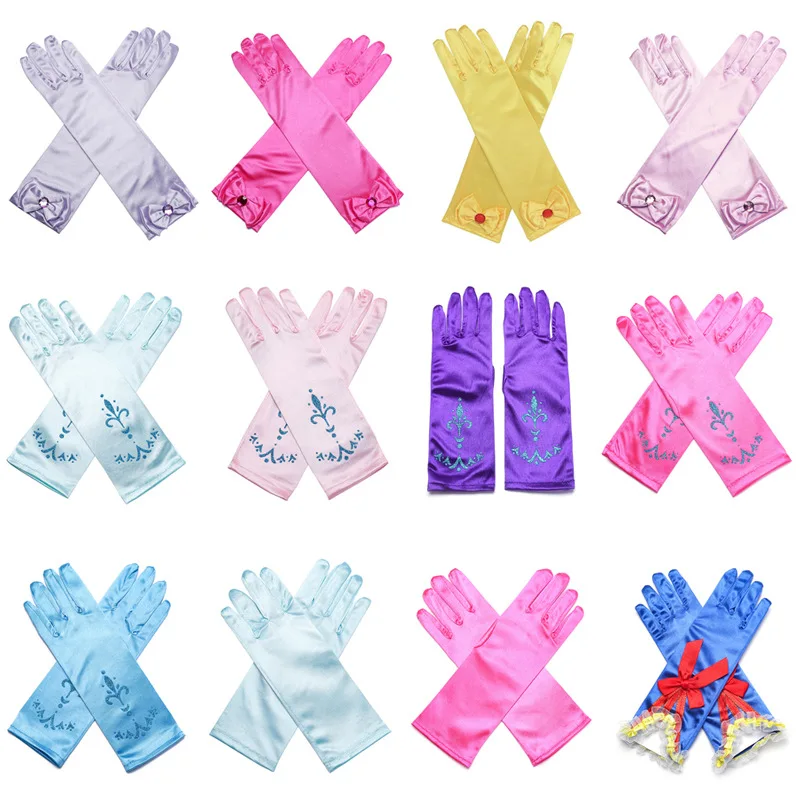 

Girl Elsa Coronation Gloves Long Finger Gloves 24cm Sequins Printed Clothing Girl Halloween Party Princess Costume Accessories