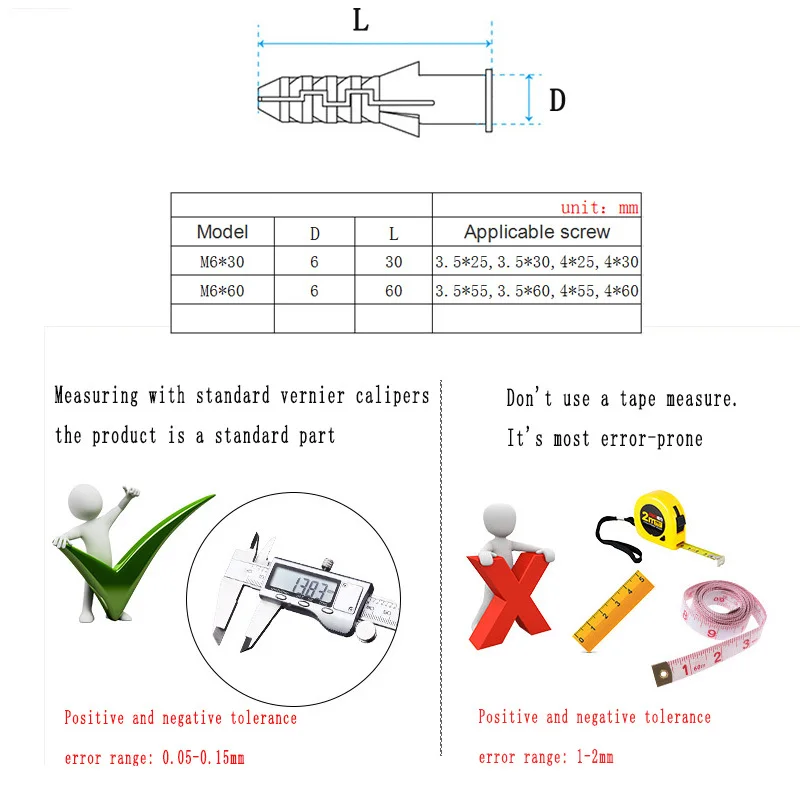 

FYSX30pcs expansion tube 6mm bolt small yellow croaker environmental protectionplastic plug is tough and durableHome improvement