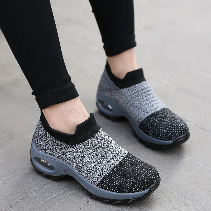 Women Breathable Dance Shoes Woman Flat Slip on Platform Tenis for Mesh Sock Sneakers zapatillas aire mujer 2020 New | Спорт и