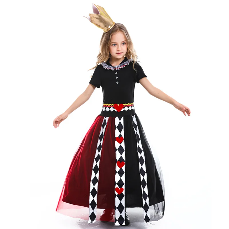 Girls Alice in Wonderland Red Queen of Heart Cosplay Costume Kids Halloween Performance Fancy Party Dress Children Queen Cosplay