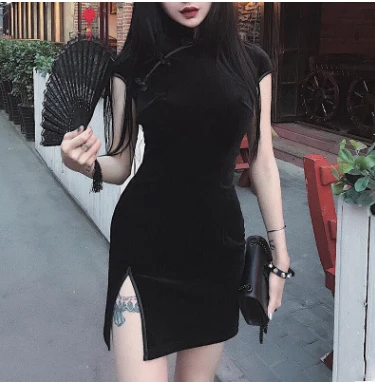 Женское винтажное платье Ципао из китайской замши вечерние праздничные платья