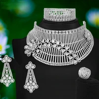 kellybola luxury elegant big 4pcs women wedding necklace earring bangle ring dubai jewelry set jewellery cubic zirconia