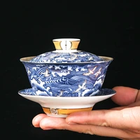 silver tea set 999 pure silver enamel color blue and white sea wave silver gilded cover bowl kung fu tea set tea bowl san cai co