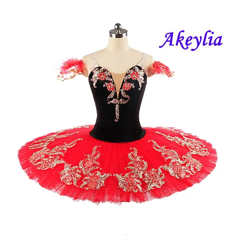 

Black Red Professional Ballet Tutu Costume for Girls children Ballerina La Esmeralda Pancake tutu red flower fairy dress 9046B