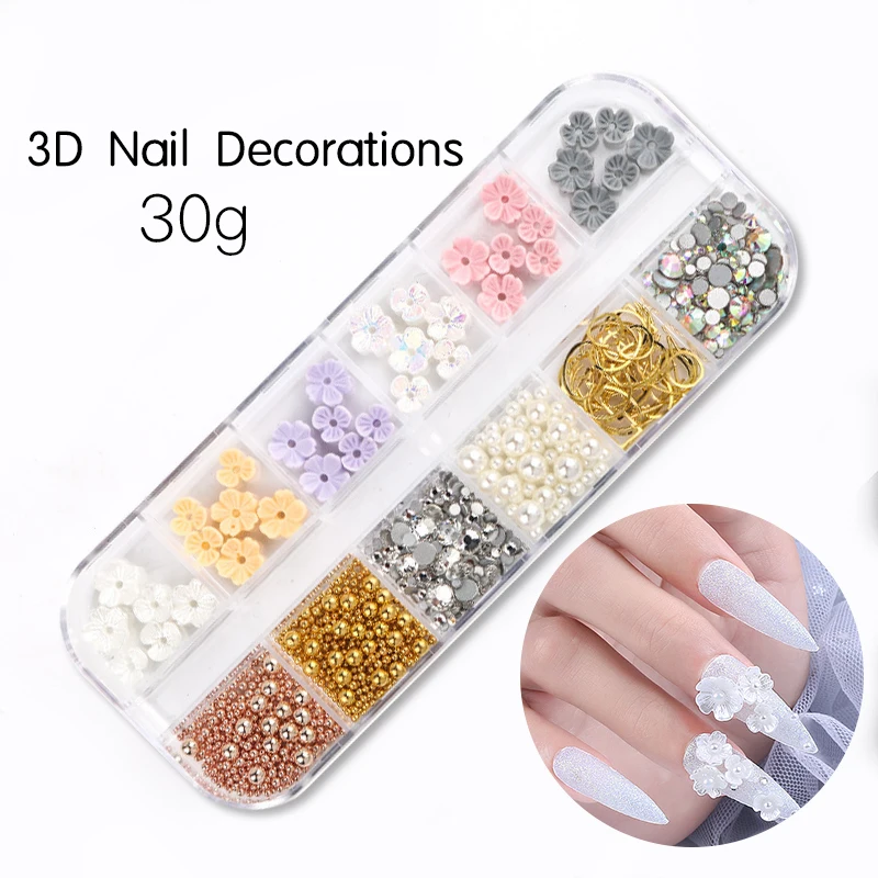 1 коробка жемчужный цветок металл смешанный размер 3D дизайн ногтей украшения