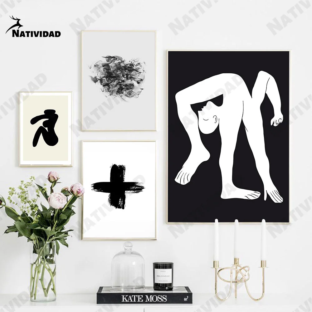 

Abstract Black White Color Human Face Body Poster Line Drawing Canvas Painting Art Print Wall Pictures for Living Room Home Deco