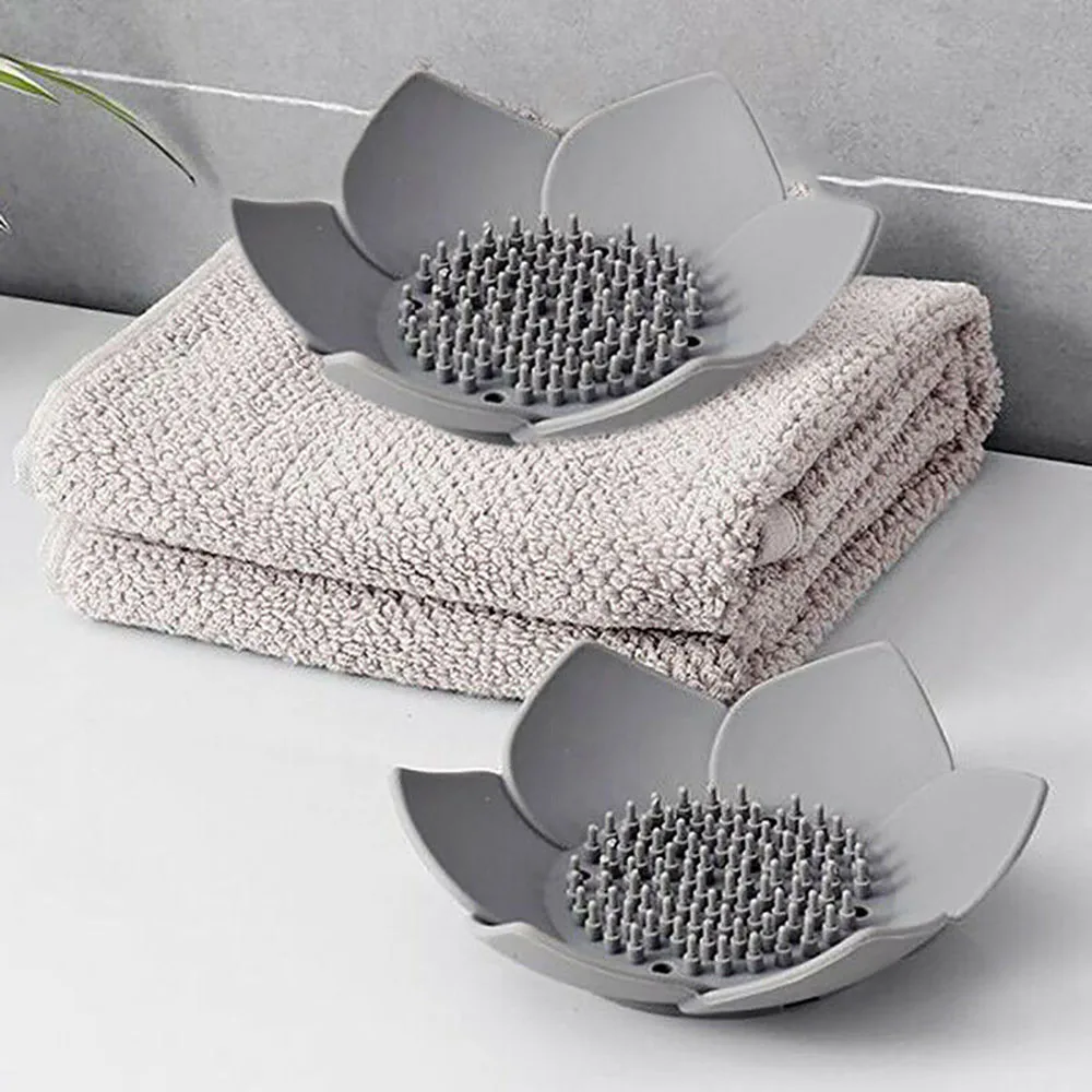 

1 Pcs Silicone Soap Box Drain Tray Bathroom Shower Soap Dish Storage Plate Holder Flower Shape Soapbox Home Kitchen Supplies