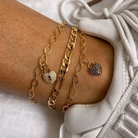 creative crystal heart shaped love lock golden anklet set womens summer boho beach party charm anklets bracelet girl jewelry