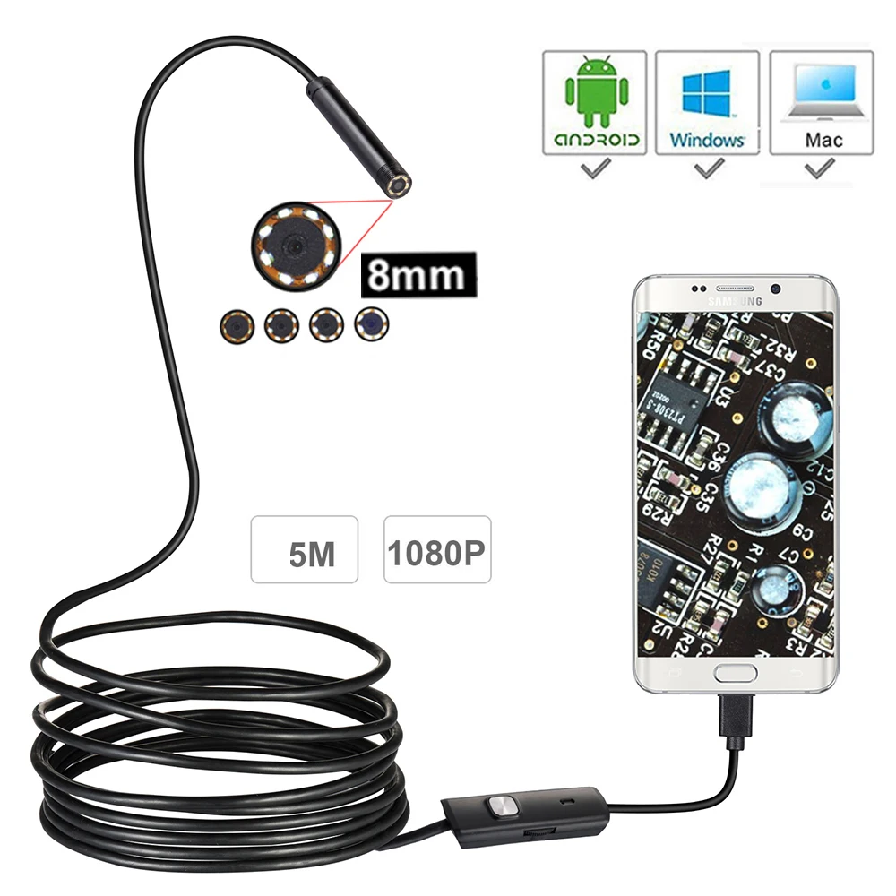 Камера Эндоскоп FUERS 8 мм 1080P USB 6 светодиодный 1/1 5/2/3 5/5 м|Камеры видеонаблюдения| |