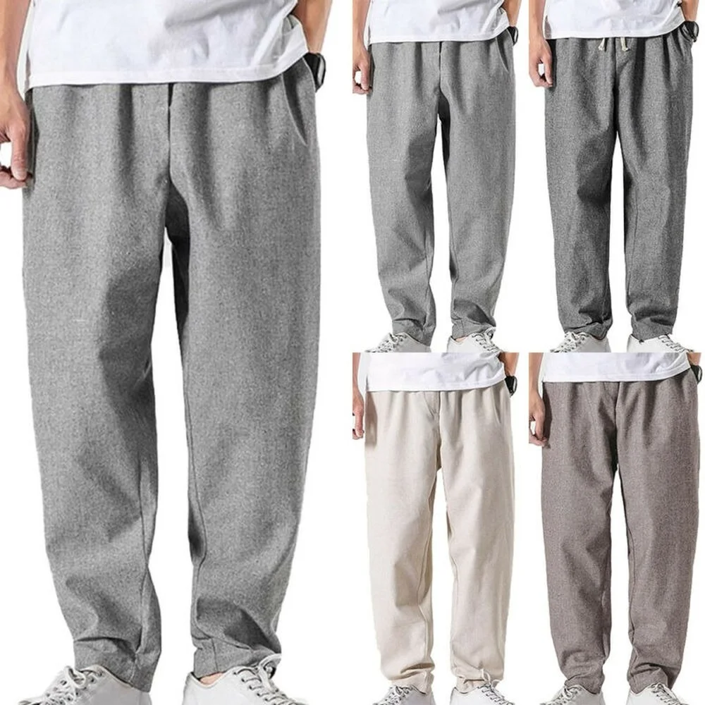 

Mens Solid Straight Leg Trousers Loose Casual Pockets Pants Bottoms Plus Size