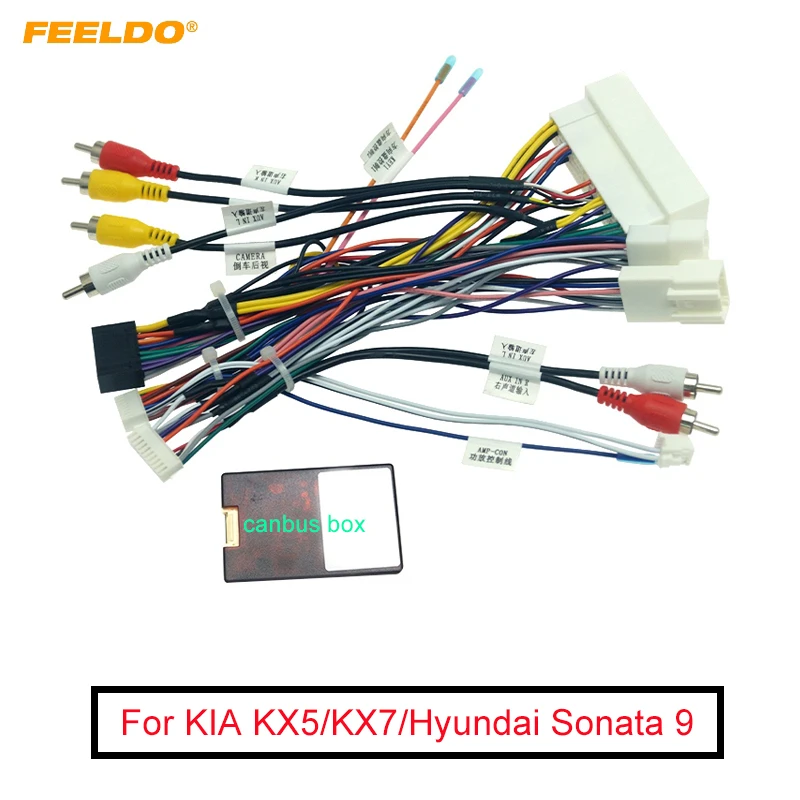 FEELDO Car Audio 16pin Wiring Harness With Canbus Box For KIA KX5/KX7 Hyundai Sonata 9 Stereo Installation Wire Adapter