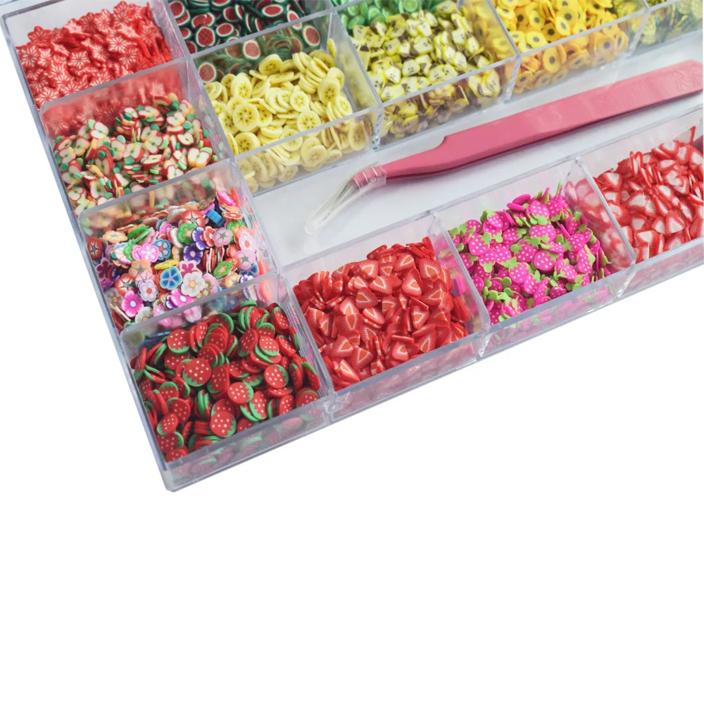 Mixed 3D Fruit Slices Sticker Polymer Clay DIY Slice Lemon Strawberry 20 Design Nail Art Sliders Nails Art Decors with a Tweezer