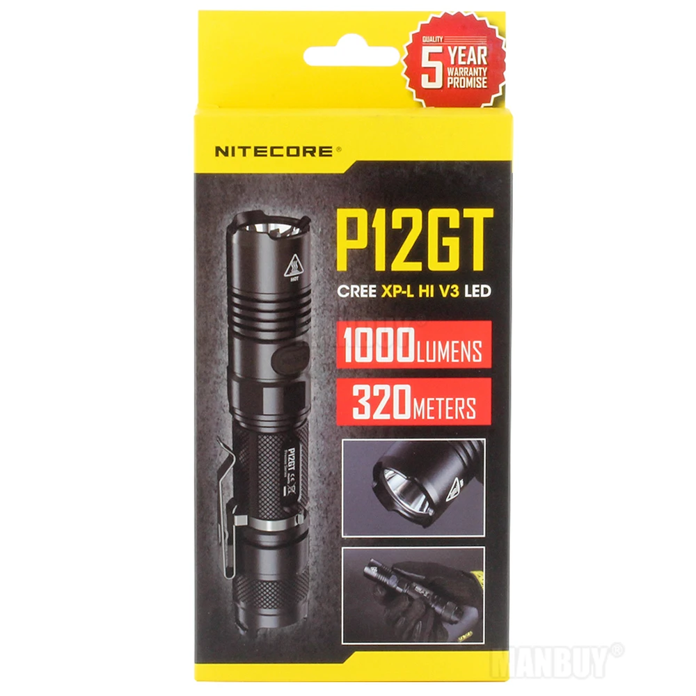 Тактический фонарь NITECORE 1000 люмен CREE XP-L HI V3 LED P12GT без аккумулятора 18650 7 режимов