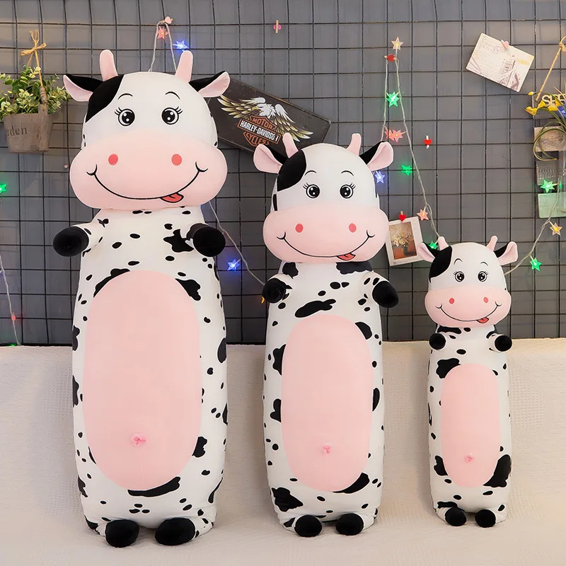 

Zqswkl 70/100cm Cow Pillow Hugs Year of the Ox Mascot Plush Toy Doll Cylindrical Strip Pillow Sleeping Doll Gift for Children