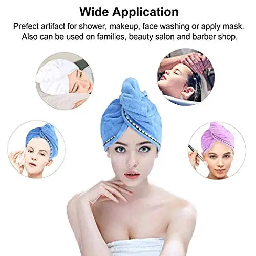Hair Towel Wrap Turban Microfiber Drying Towels Head with Button Quick Dry Super Absorbent for Women Girls hair | Дом и сад