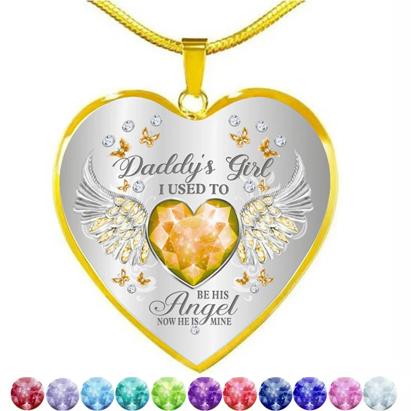 

12 Colors Butterfly Angel Wings Heart Necklace Daddy's Girl I Used To Be His Angel Now He Is Mine Necklaces For Daughter