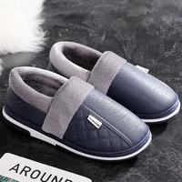 leather house slippers men winter warm shoes sweing unisex home slipper male plush indoor slides 2021 fashion man fur slip on