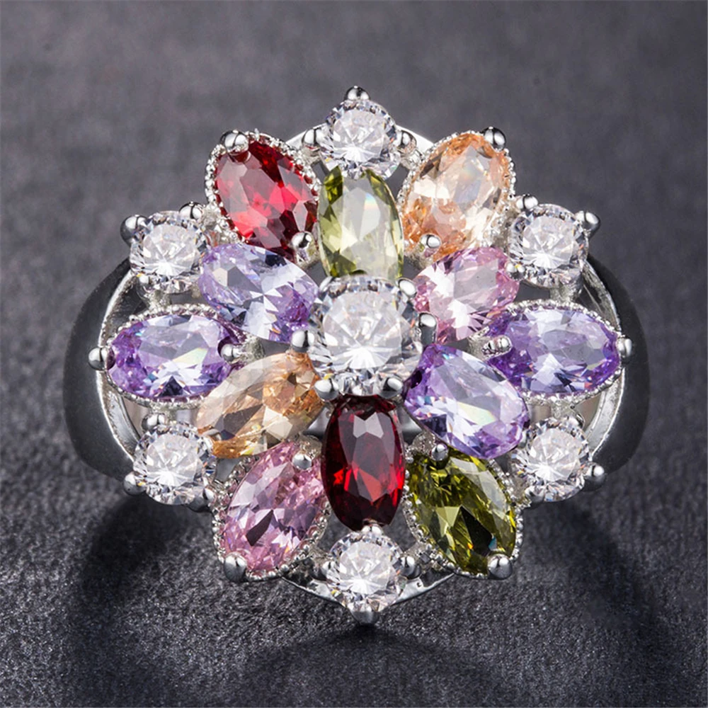 

Loredana Fashion Jewelry Love Series Rings For Women.Exquisite Romance Transparency Colourful Zircon Sweet Flower Wedding Ring
