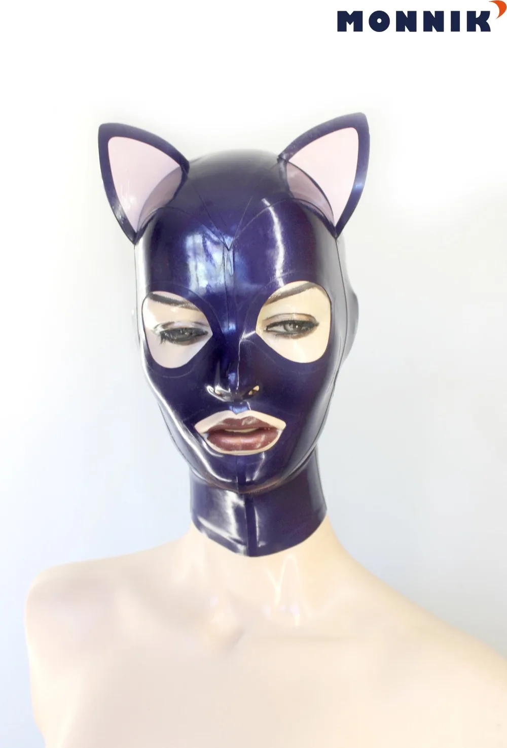Фиолетовая латексная маска с кошачьими ушками сексуальные популярные женские