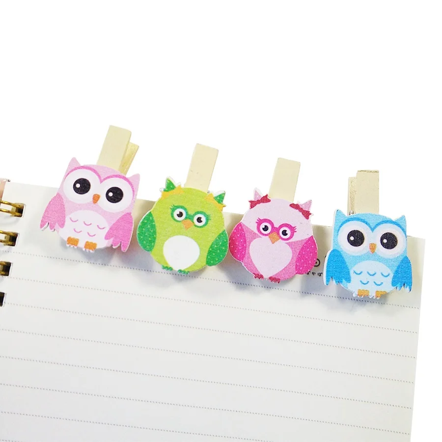 8 Pcs/lot Cartoon Owl Wooden Paper Clip Bookmark For Album Message Mini Natural Clips Craft Decoration Pegs | Дом и сад