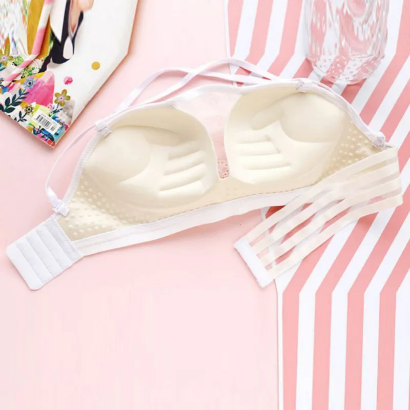 

Lace Drawstring Sexy Bra Push Up 1/2Bra Breathable tube top Bandage Lingerie Women X strap Beauty back Female Girls Underwear