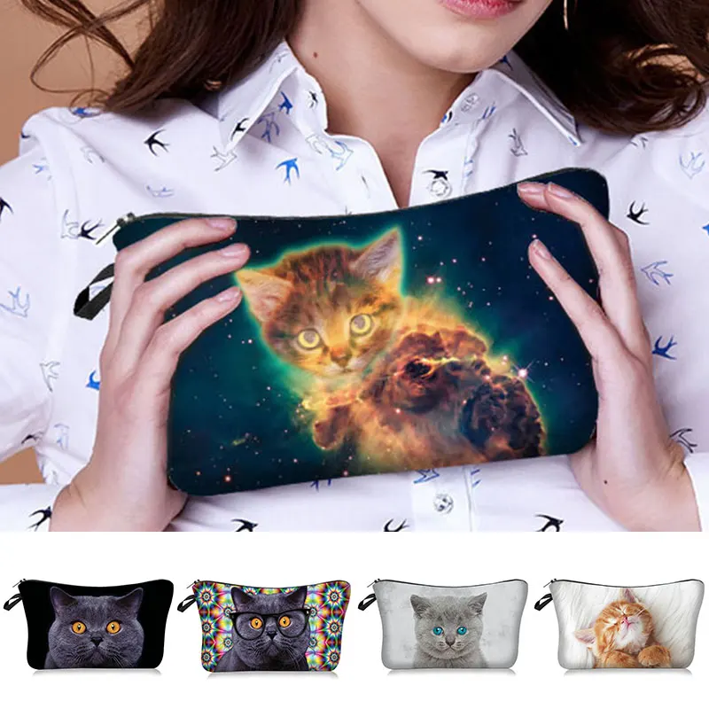 Косметички с объемным принтом кошки милый мопсовый узор для органайзера макияжа