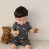 milancel 2021 summer baby suit bear print set korean infant 2pcs cute pajamas cotton toddler clothes